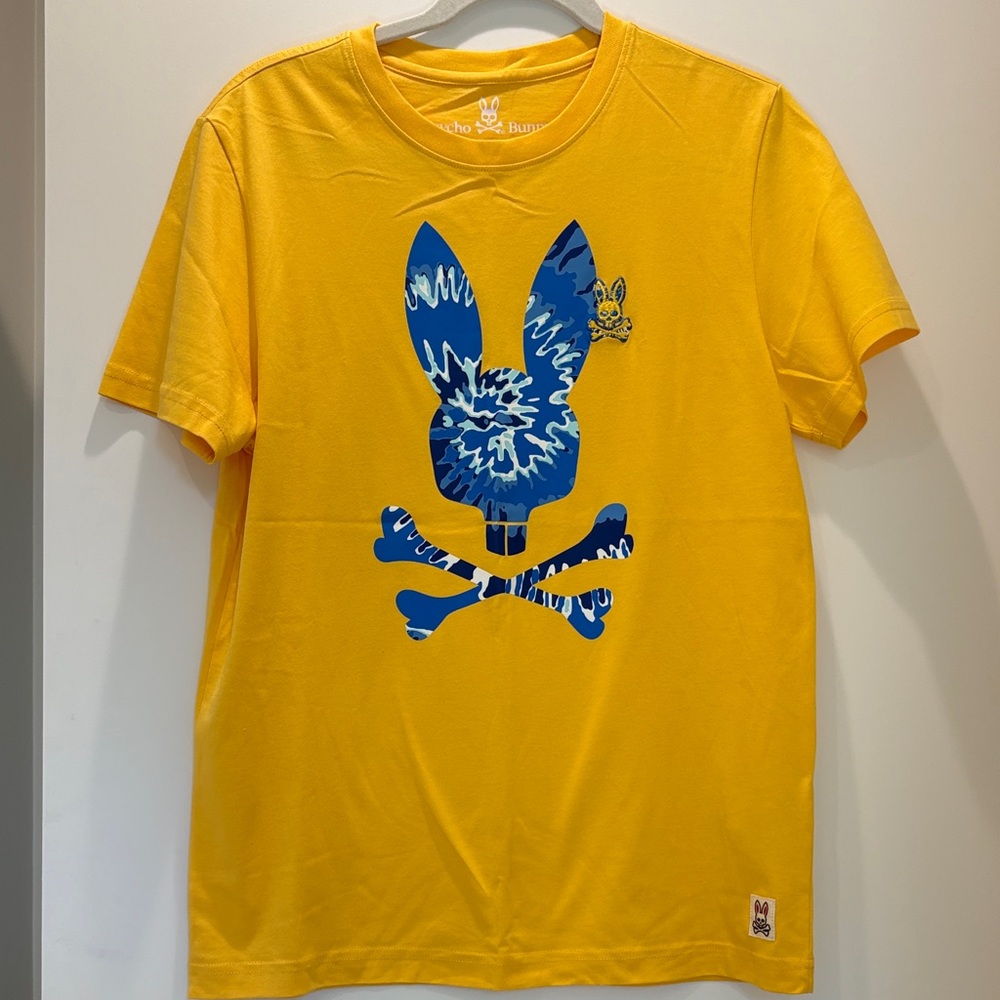 Psycho Bunny Graphic Tee | Yellow Blue Embroidered | Small 4